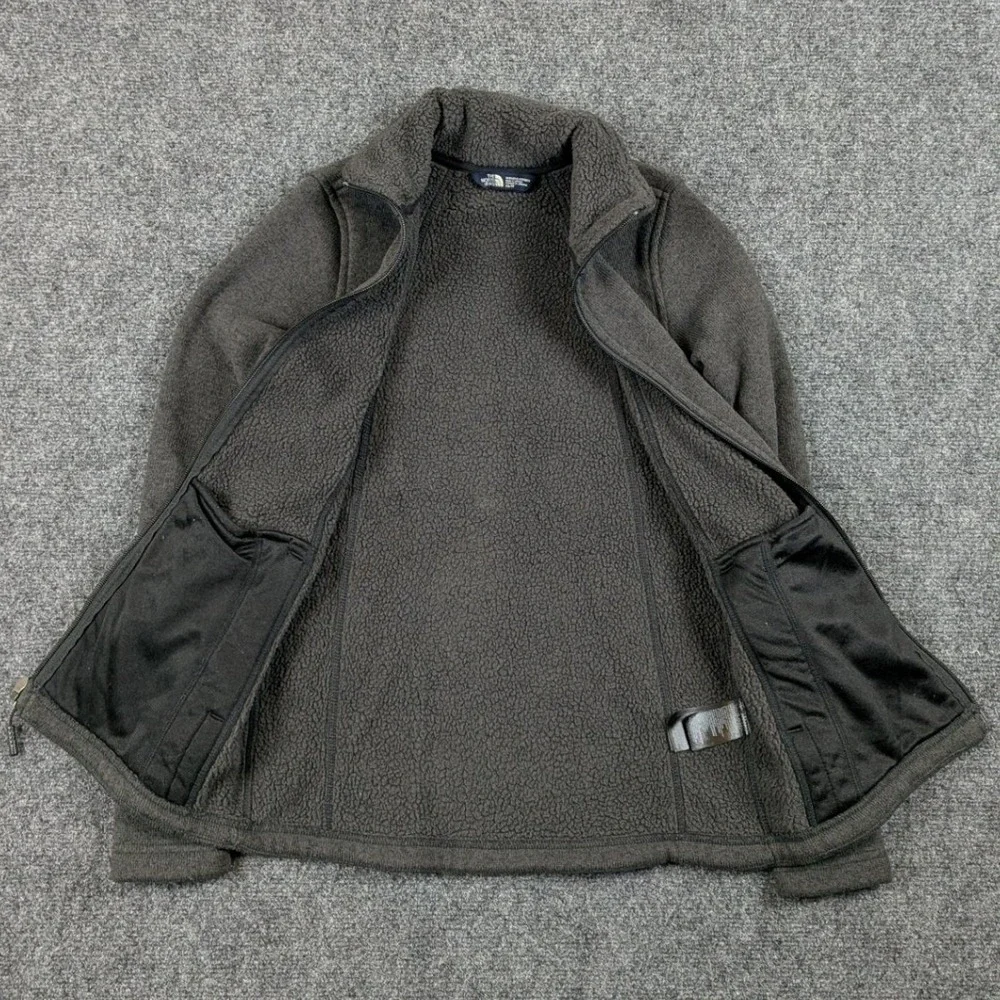 The North Face Womens XS Full Zip Fleece Jacket Charcoal Gray Sherpa Collar Logo - Picture 5 of 12